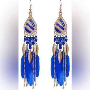 Boho Vintage Pendant Earrings Vintage Feather